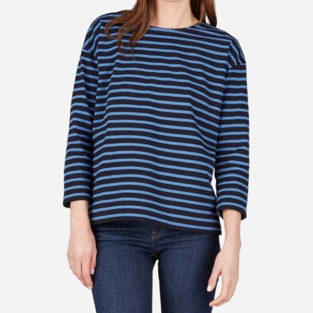 Everlane The Breton Cotton Tee Blue Striped Zipper Small